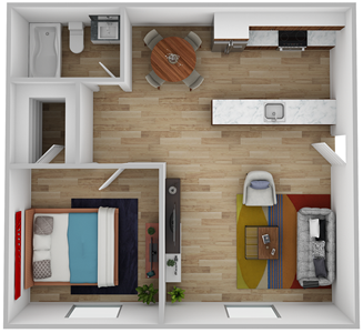 E - One Bedroom / One Bath - 528 Sq. Ft.*