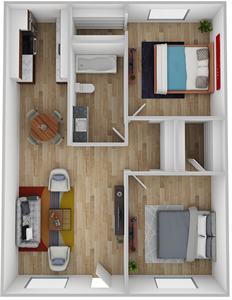 H - Two Bedroom / One Bath - 768 Sq. Ft.*