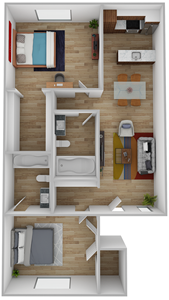 I - Two Bedroom / Two Bath - 968 Sq. Ft.*